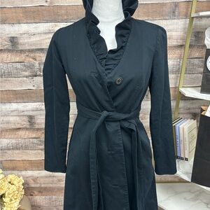 Lilly Pulitzer Black Trench Coat w/Ruffle Collar 2